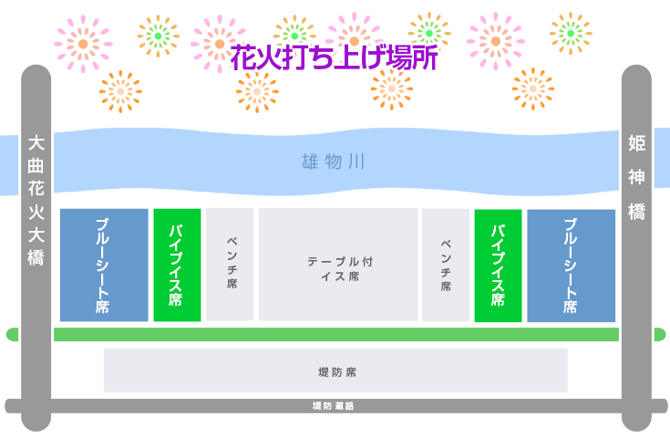 大曲花火　チケット堤防席 新宿発]貴重な桟敷席でゆっくり観覧！花火師の殿堂「第94回大曲全国